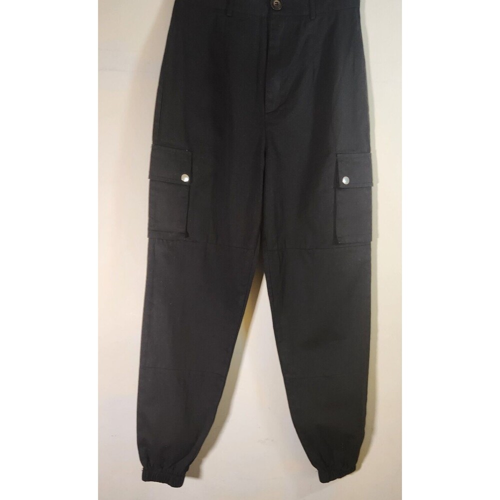 Nasty Gal Women's Cargo Back High Waisted Belted Pants Utility Black Nwt Size 6